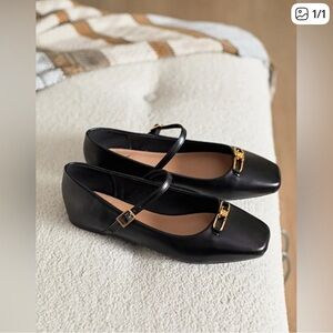 Black Mary Jane Flats with Gold Buckle